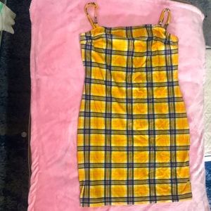 Girls large yellow and plaid dress